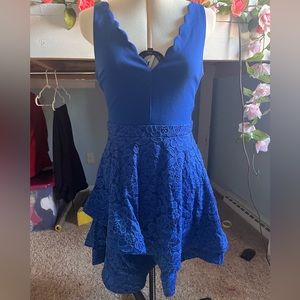 Dillards Royal Blue Formal Homecoming Dress with Layered Lace Skirt Scallop